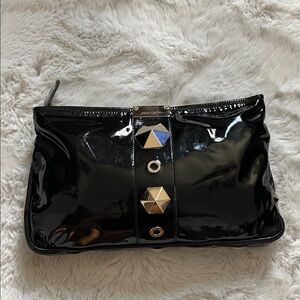 Jimmy Choo Black Patent Leather Clutch with Pyramid Studs